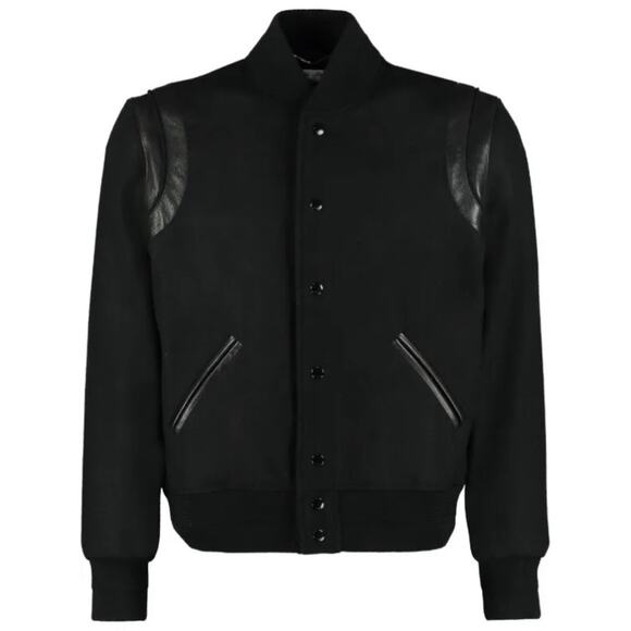 YSL Saint Laurent Men’s Wool Bomber Jacket Black Size 46 - Picture 1 of 13